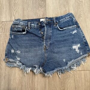 Free People  Womens Size‎ 29  The Lasso Cutoff Jean Shorts Medium Wash Denim